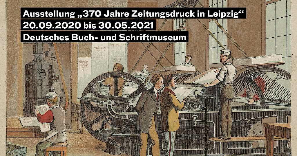 Dampfbetriebene Schnellpresse mit Bogenmagazin, Kolorierte Lithografie um 1865, Foto: Deutsche Nationalbibliothek