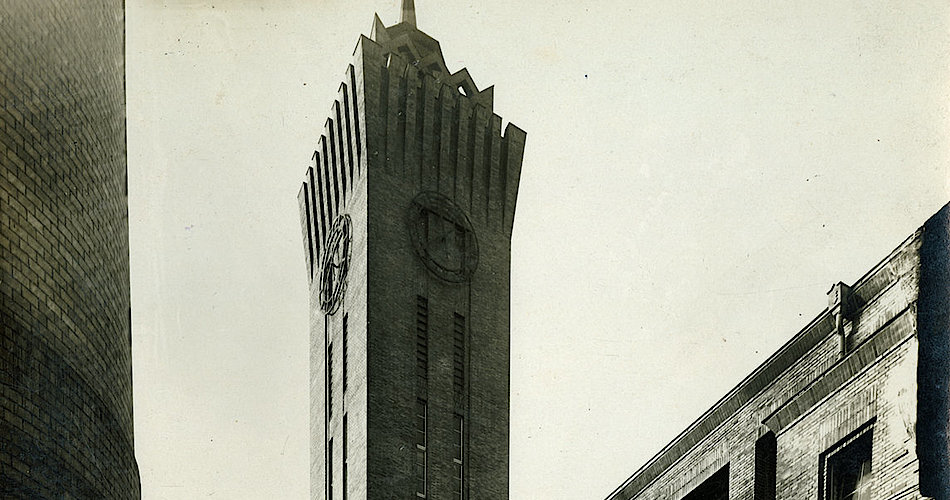 Chemnitz, Uhr- und Fahrstuhlturm der Schubert & Salzer Maschinenfabrik, 26. Januar 1928