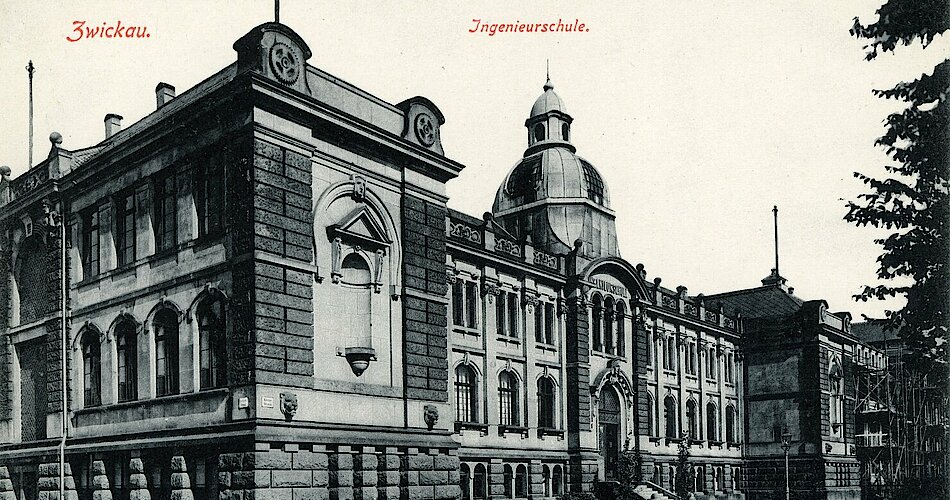 Ingenieurschule Zwickau. Postkarte von Brück & Sohn, 1915